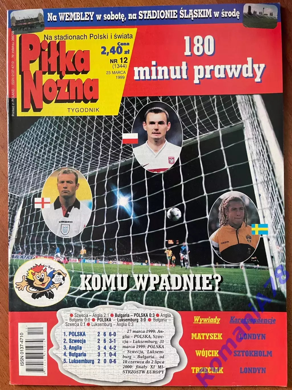 Журнал. Футбол Pilka Nozna N12/1999 Постер Швеція,Англія,Польща,Бекхем.
