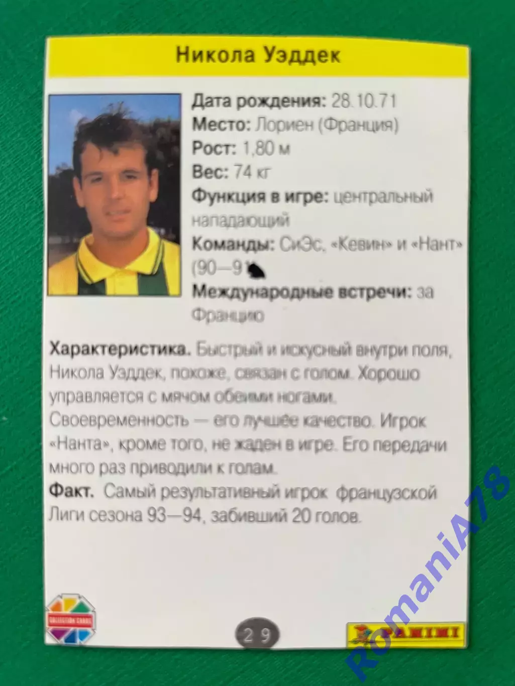 Карточка PANINI Зірки футболу 1996: №29 1