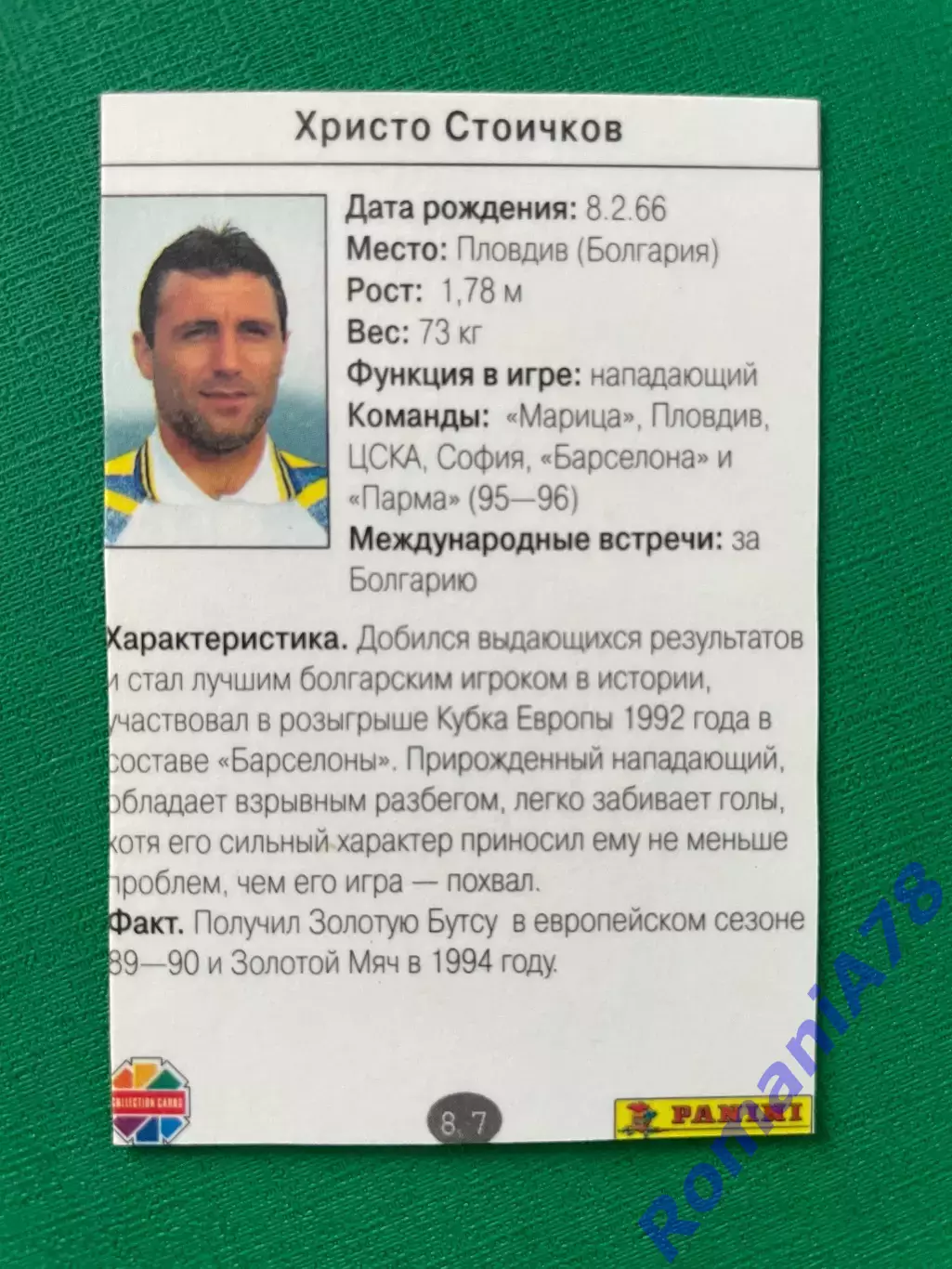 Карточка PANINI Зірки футболу 1996: №87 1
