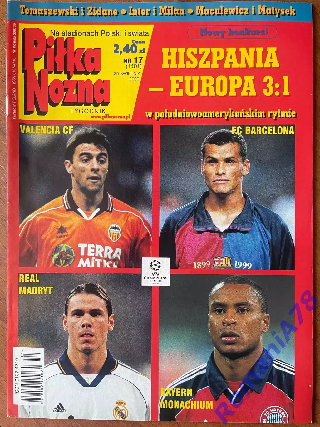 Журнал. Футбол Pilka Nozna N17/ 2000.Постер Валенсія,Зеєдорф.