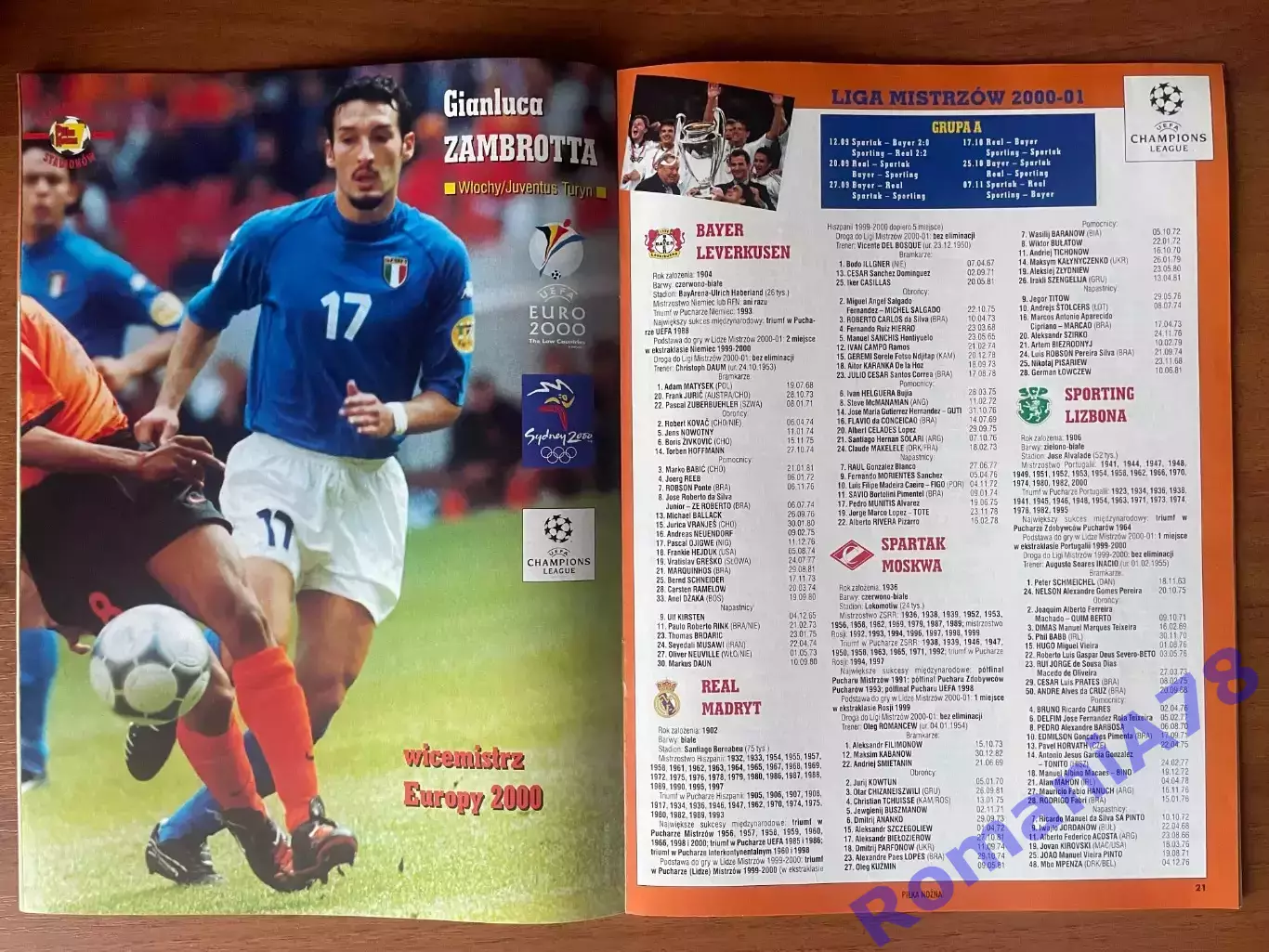 Журнал. Футбол Pilka Nozna N38/ 2000.Постер Інтер,Дзамбротта 2