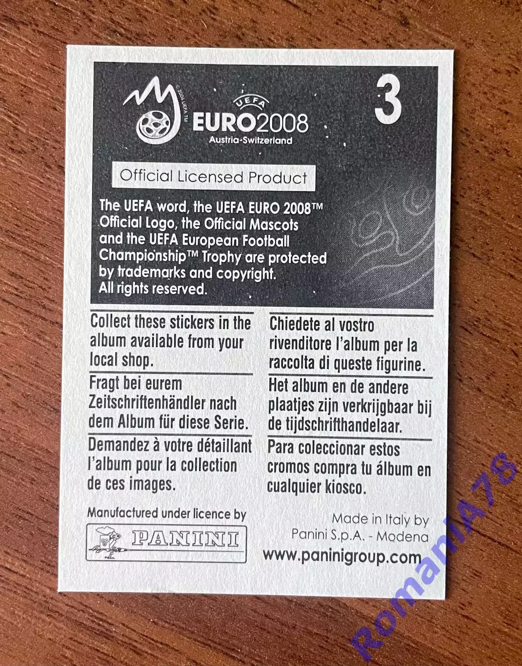 Panini UEFA Euro Austria-Switzerland 2008 Наклейка 3 1