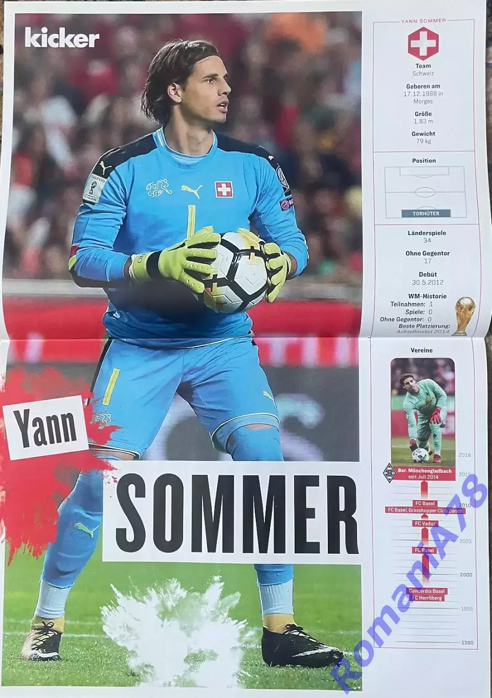 Футбол.Двосторонній постер з журнала Kicker.Зоммер/Сане.