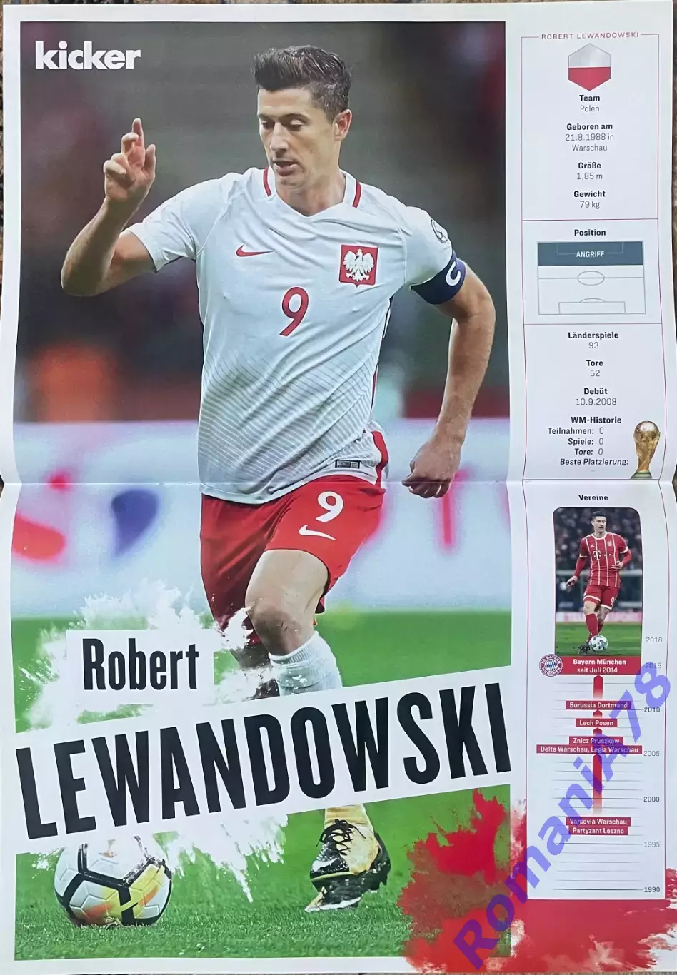 Футбол.Двосторонній постер з журнала Kicker.Левандовскі/Штіндль.