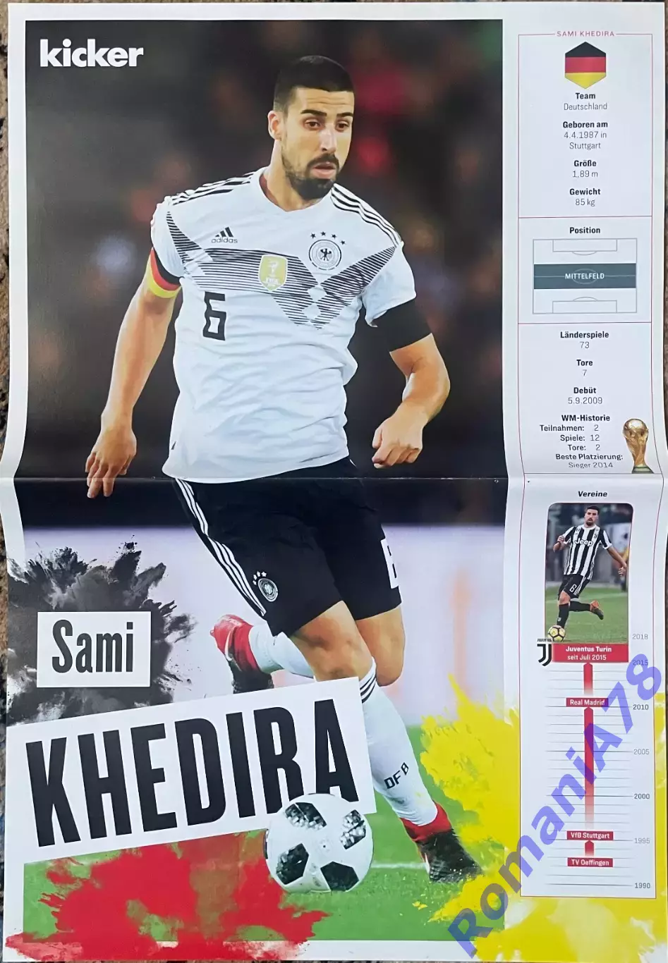 Футбол.Двосторонній постер з журнала Kicker Хедіра/Хамес