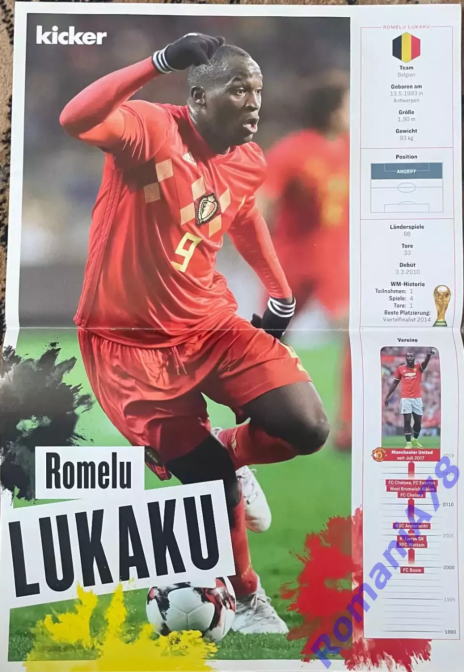 Футбол.Двосторонній постер з журнала Kicker Лукаку/Мюллер