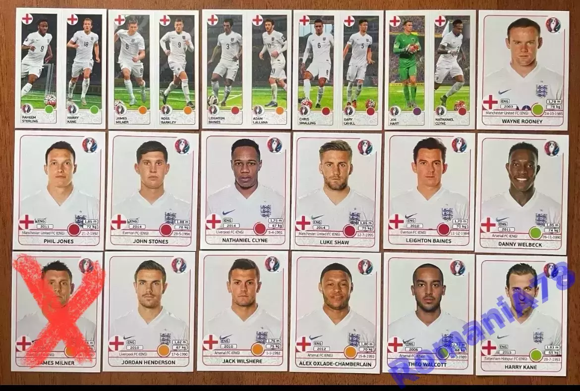 Футбол.Наклейки.Англія .Panini UEFA Euro France 2016