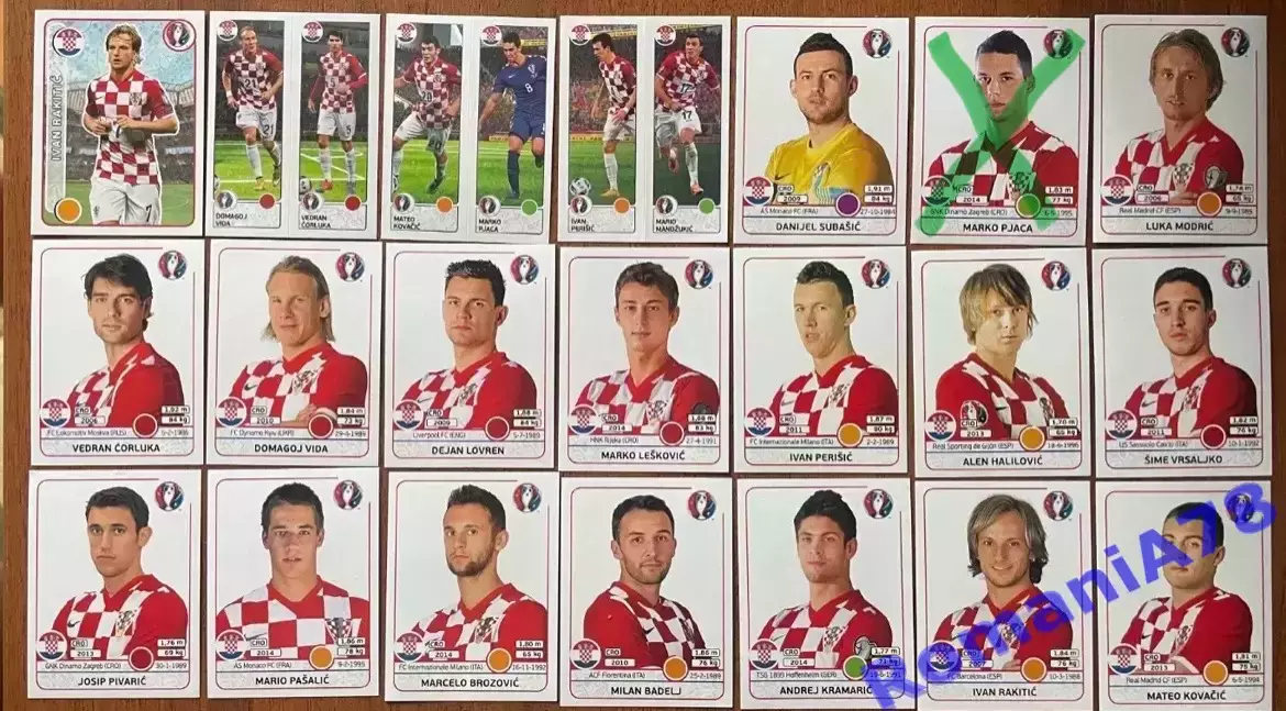 Футбол.Наклейки.Хорватія .Panini UEFA Euro France 2016