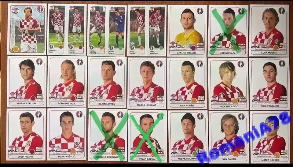 Футбол.Наклейки.Хорватія .Panini UEFA Euro France 2016