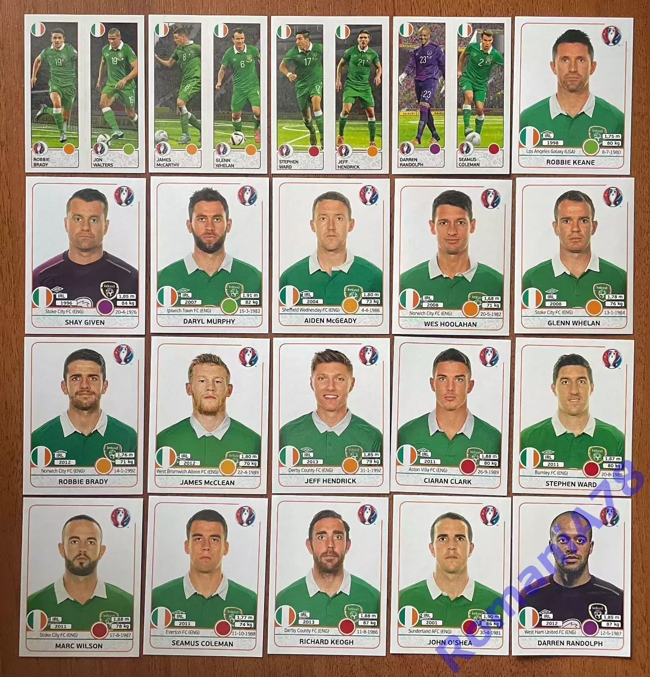 Футбол.Наклейки.Ірландія .Panini UEFA Euro France 2016