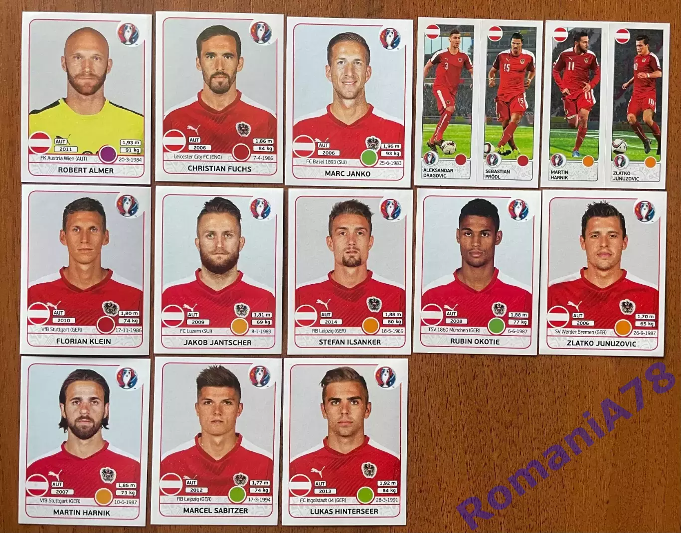 Футбол.Наклейки.Австрія .Panini UEFA Euro France 2016