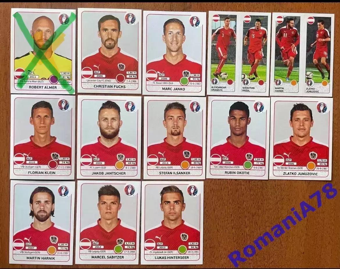 Футбол.Наклейки.Австрія .Panini UEFA Euro France 2016