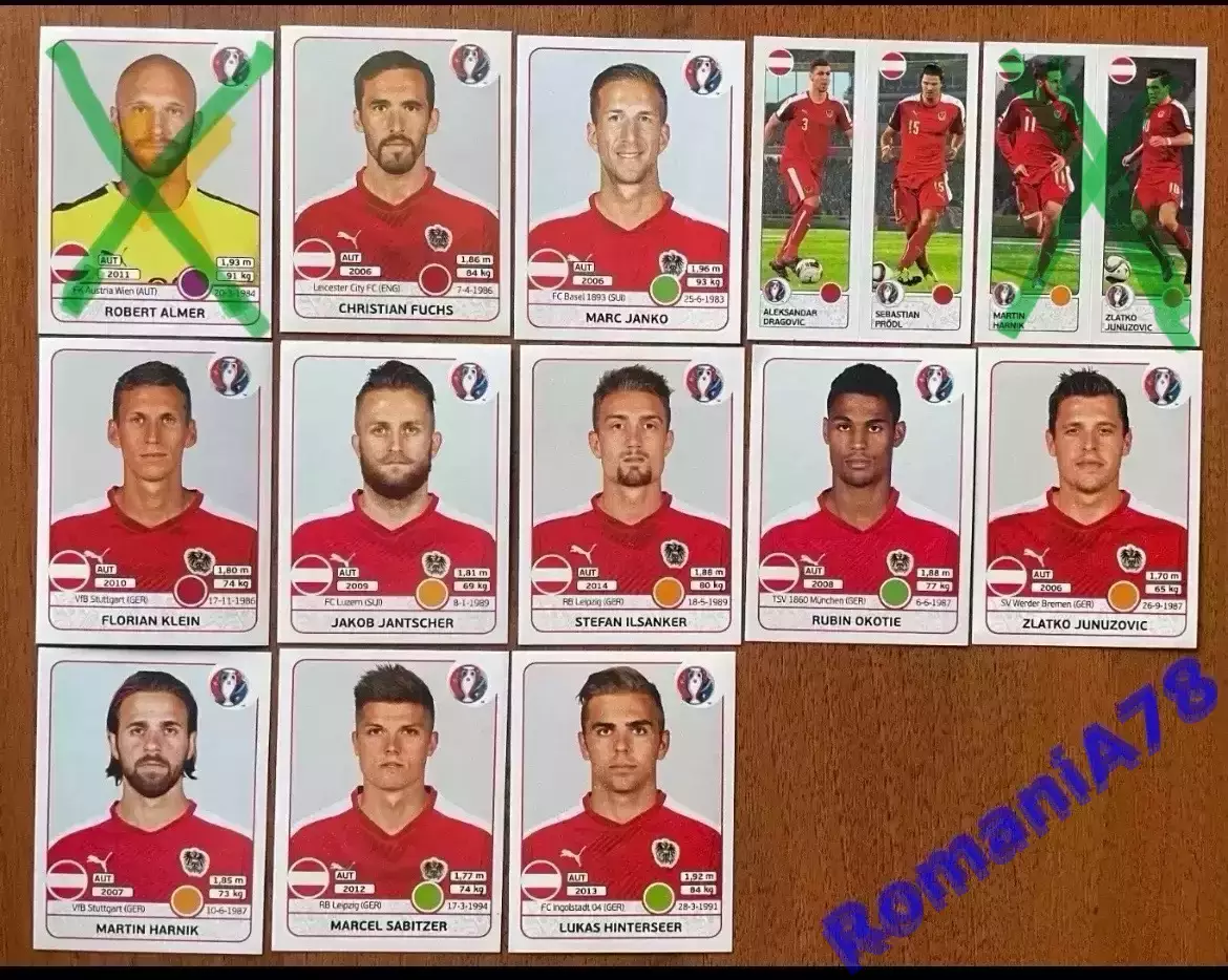 Футбол.Наклейки.Австрія .Panini UEFA Euro France 2016
