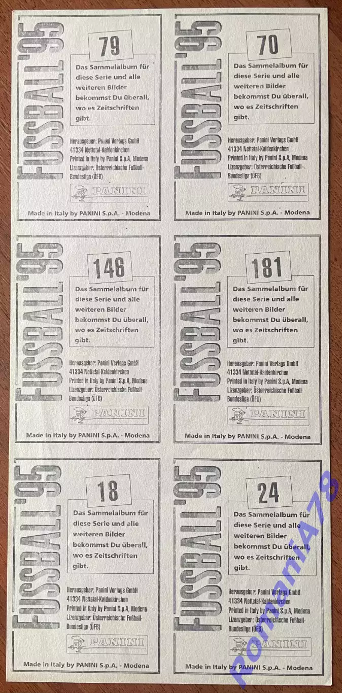 Футбол.Наклейки. Panini Osterreichische Fussball-Bundesliga 1994-1995 1