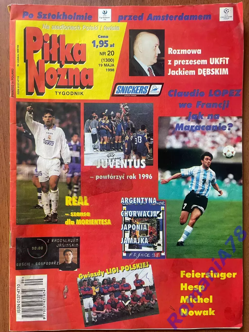 Журнал. Футбол Pilka Nozna N20/1998.Постер Сімеоне,Бобан