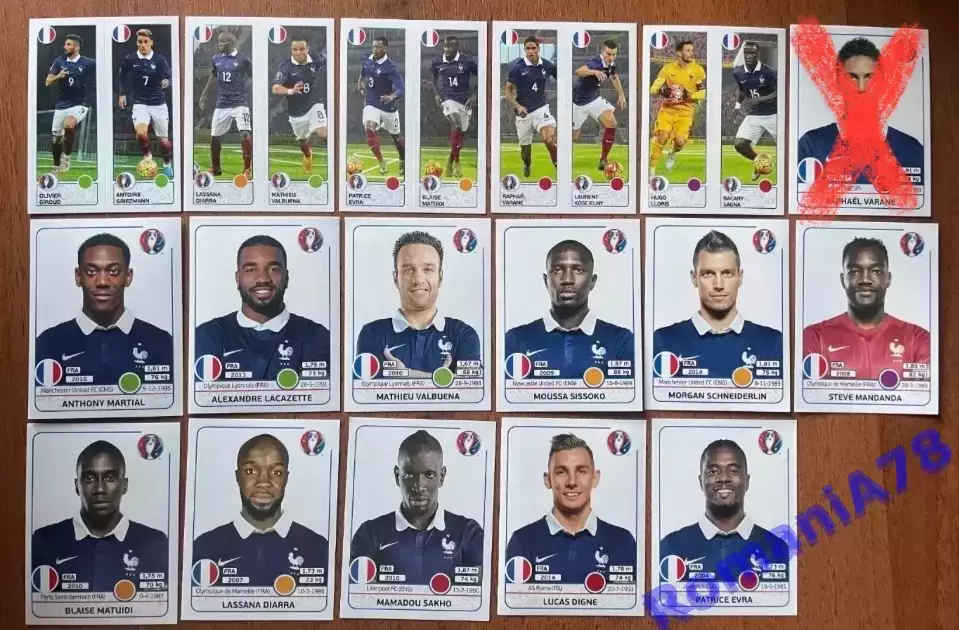 Футбол.Наклейки.Франція.Panini UEFA Euro France 2016