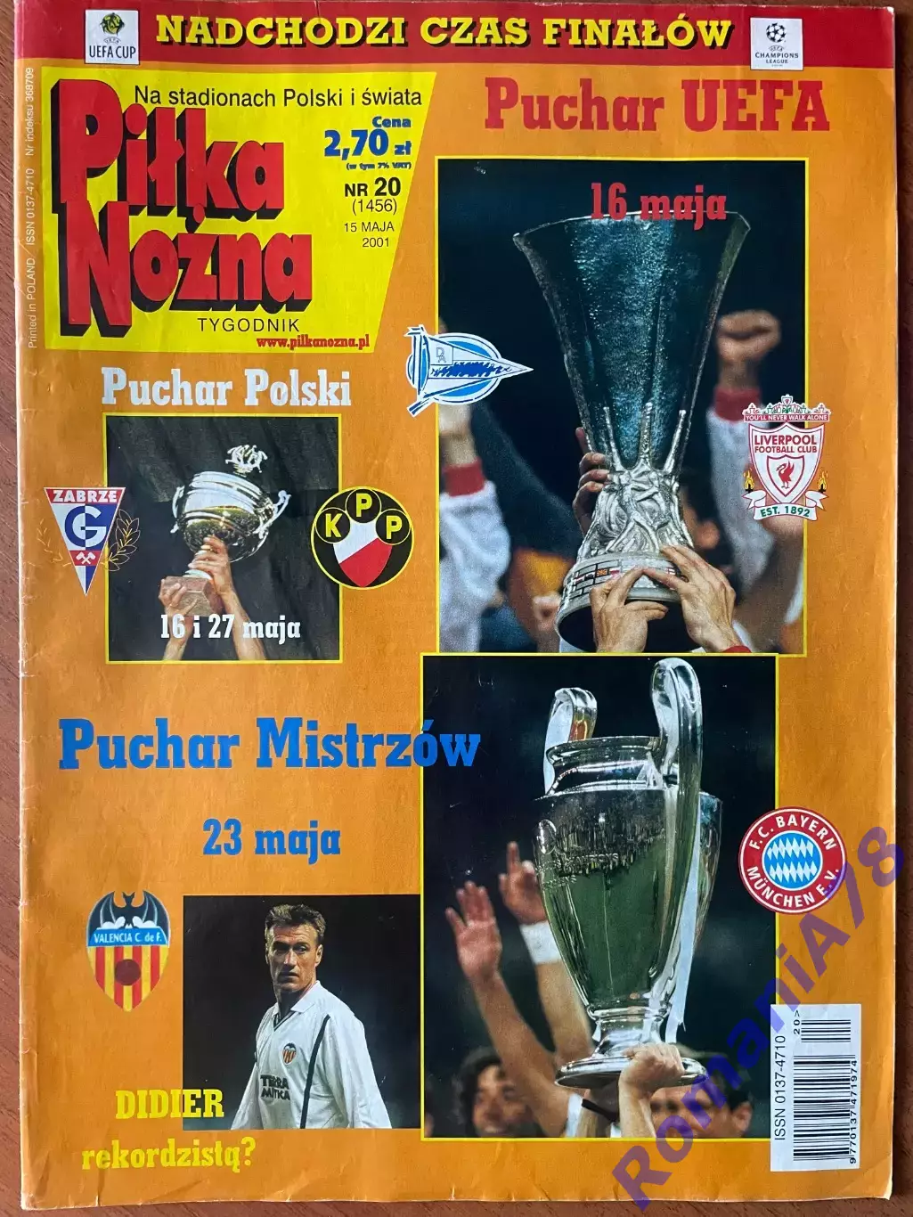 Журнал. Футбол Pilka Nozna N20/2001.Постер Польща,Коллер,.
