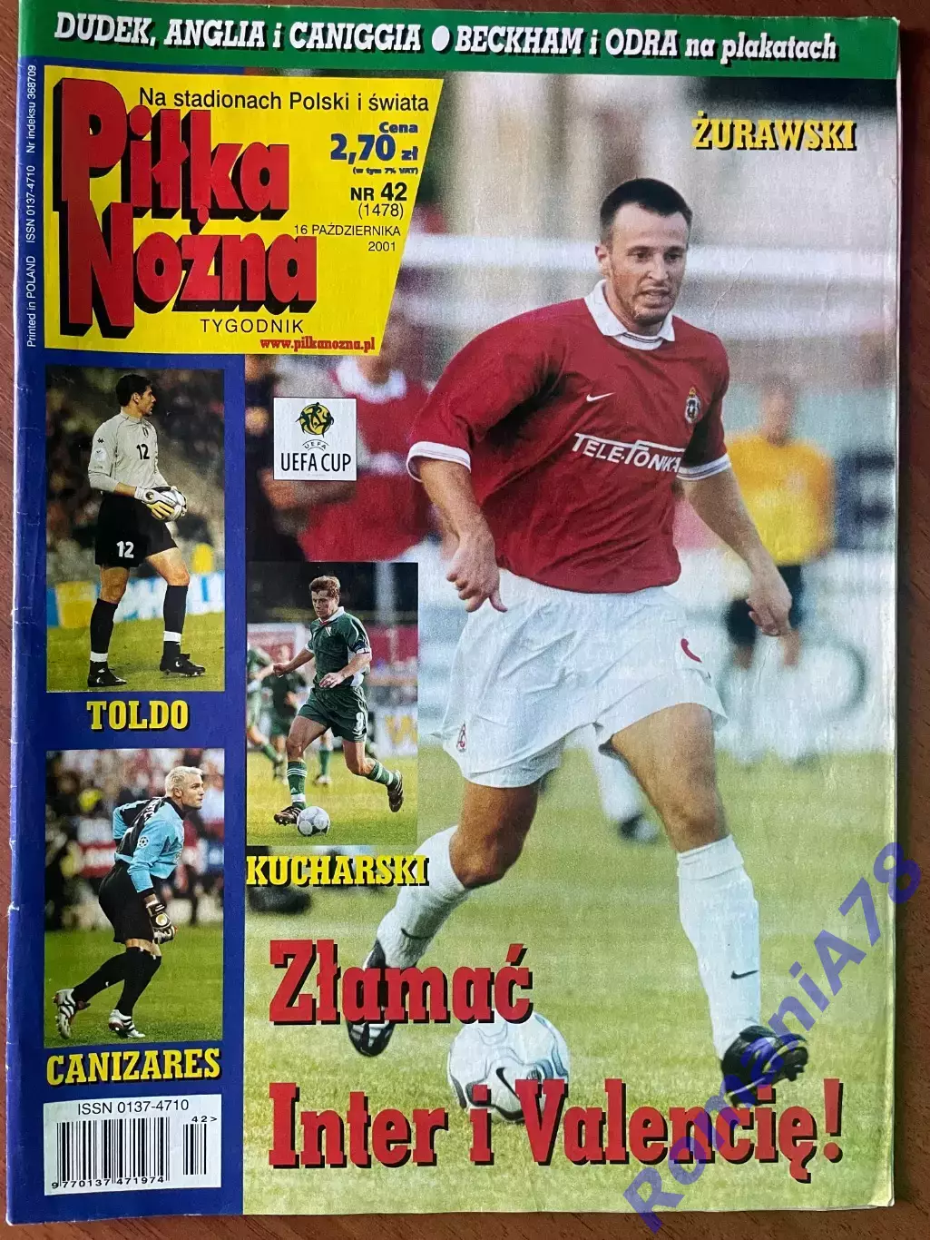 Журнал. .Футбол Pilka Nozna N42/2001.Постер Бекхем,Одра.