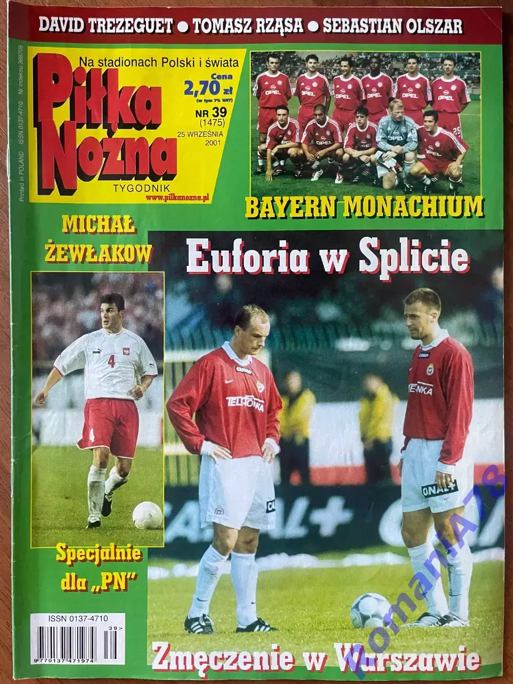 Журнал. .Футбол Pilka Nozna N39/2001.Постер Баварія,Панатінаікос