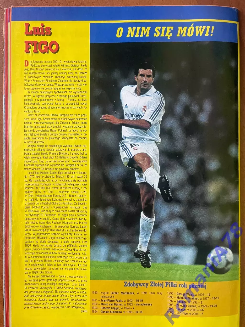 Журнал. Футбол Pilka Nozna N38/2001.Постер Фігу,Іван Ліга Чемпіонів 2