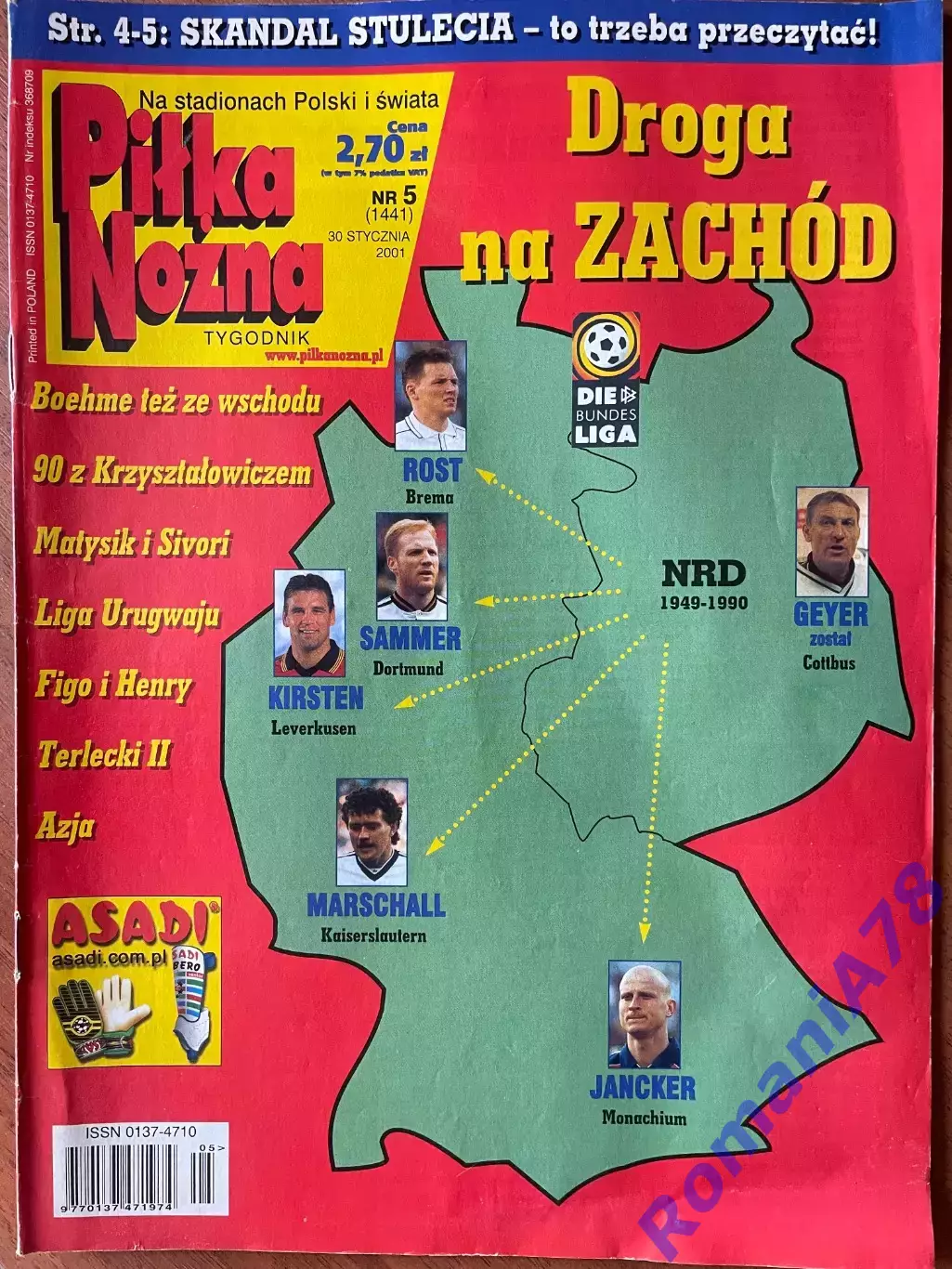 Журнал. Футбол Pilka Nozna N5/2001.Постер Анрі,Циклер,Руй Кошта.