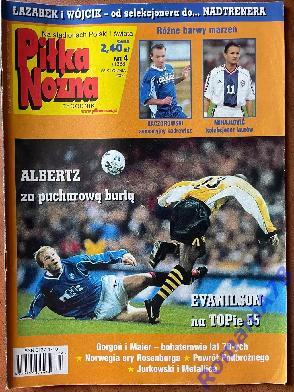 Журнал. Футбол Pilka Nozna N4/ 2000.Постер Югославія,Рейнджерс,Русенборг.