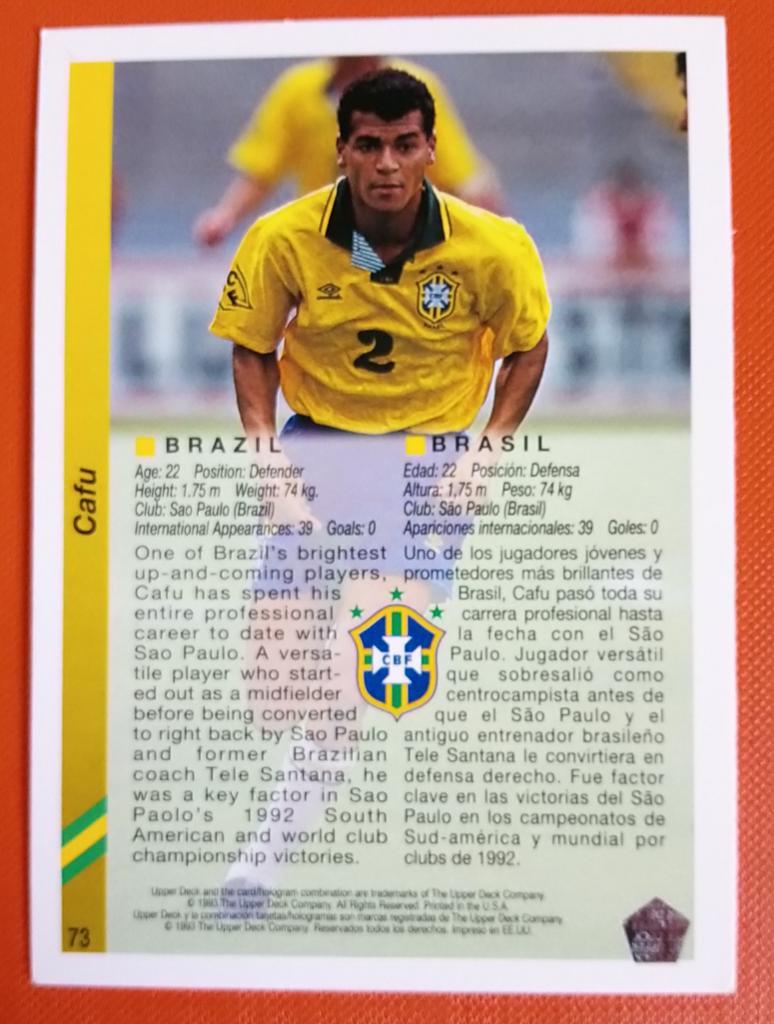 Карточка Upper Deck World Cup USA 1994. Preview English/Spanish: №73 1