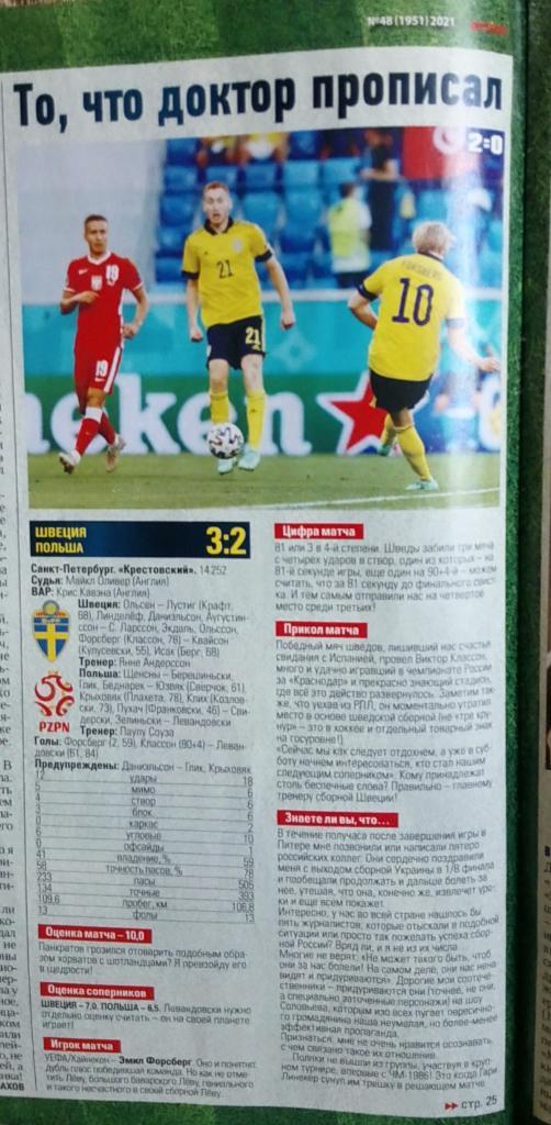 Журнал. Футбол. N 48/2021.Постер.Швеция-Польша 2