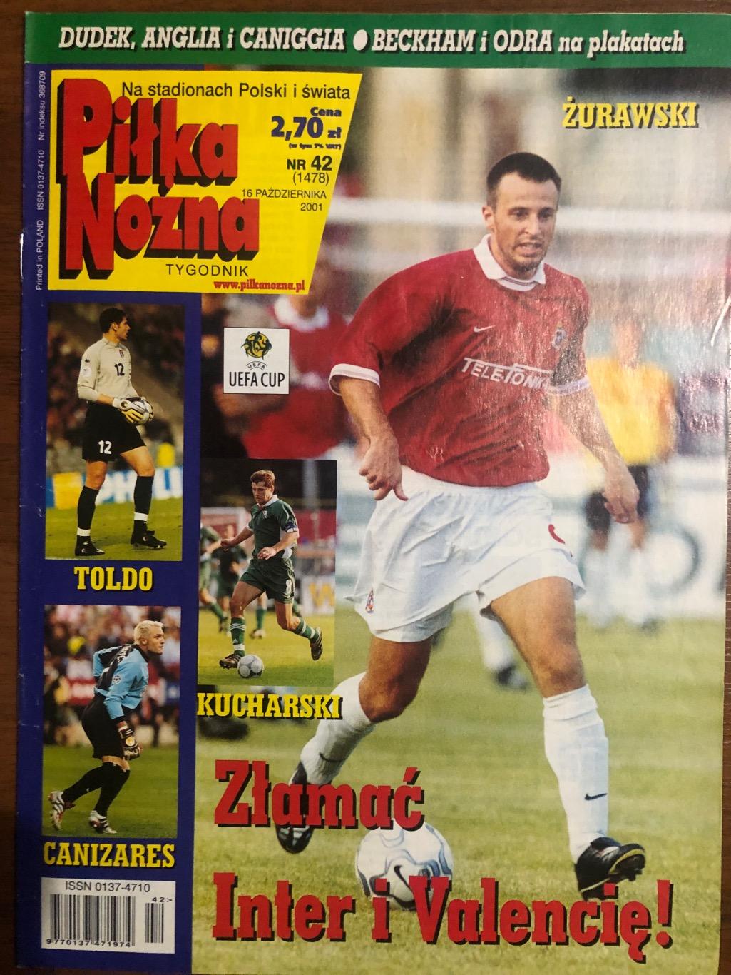 Журнал. Футбол Pilka Nozna N42/2001.Постер Бекхем,Одра,Дудек