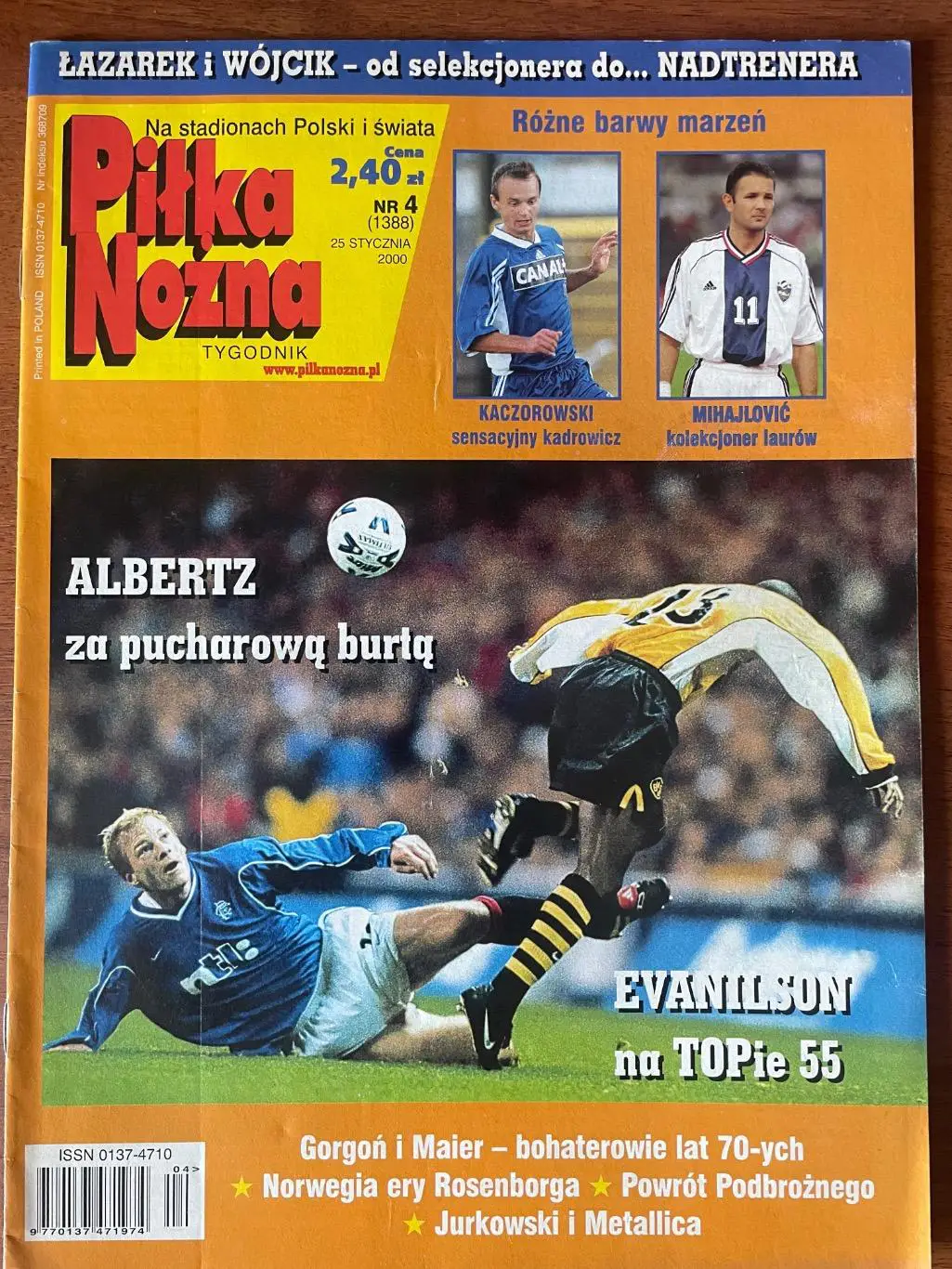Журнал. Футбол Pilka Nozna N4/ 2000.Постер Русенборг,Глазго Рейндж.,Югославія.