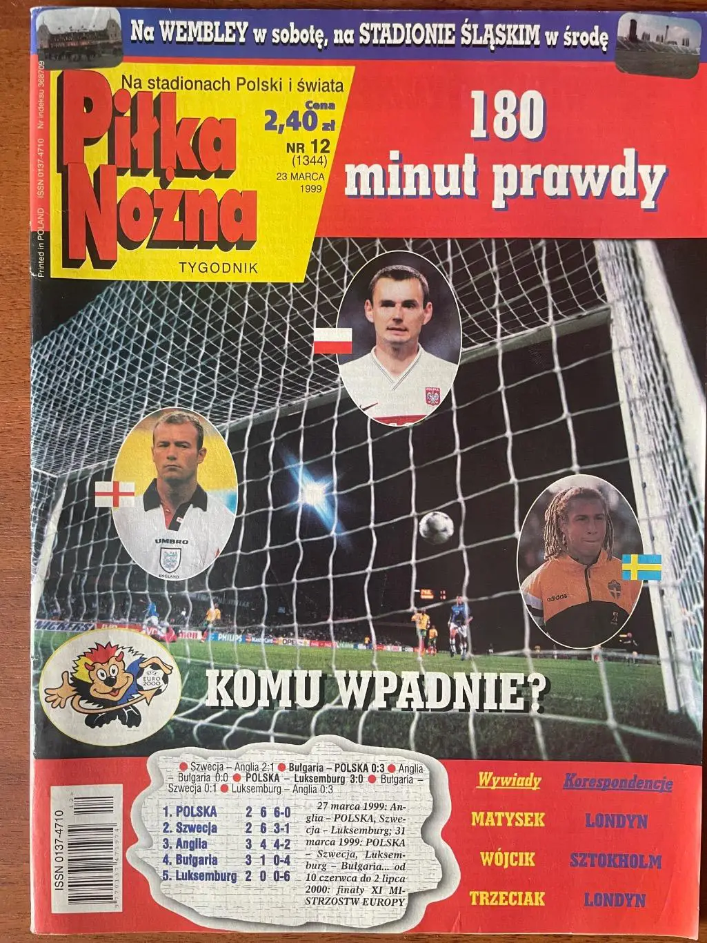 Журнал. Футбол Pilka Nozna N12/1999 Постер Англія,Польща,Швеція,Бекхем.