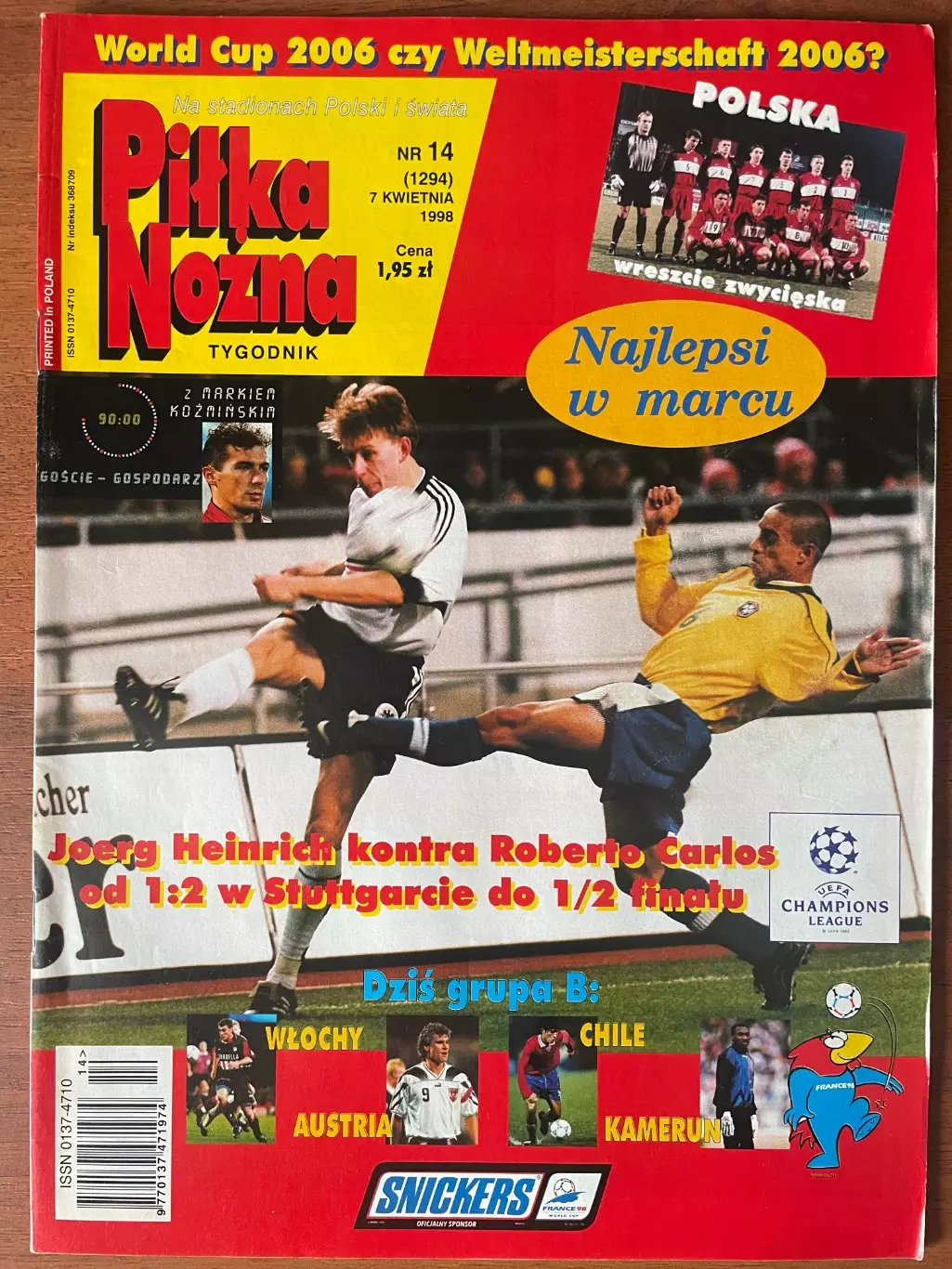 Журнал. Футбол Pilka Nozna N14/ 1998.Постер Польща,Вієрі,Польстер..