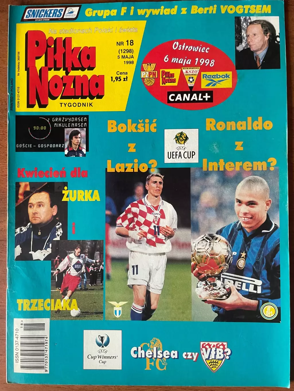 Журнал. Футбол Pilka Nozna N18/ 1998.Постер Югославія.,Бірхофф,Юговіч.