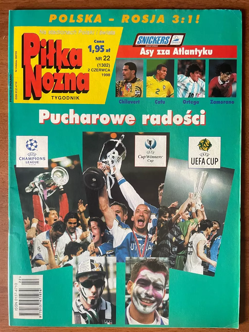 Журнал. Футбол Pilka Nozna N22/ 1998.Постер Інтер,Віаллі,Міятовіч.