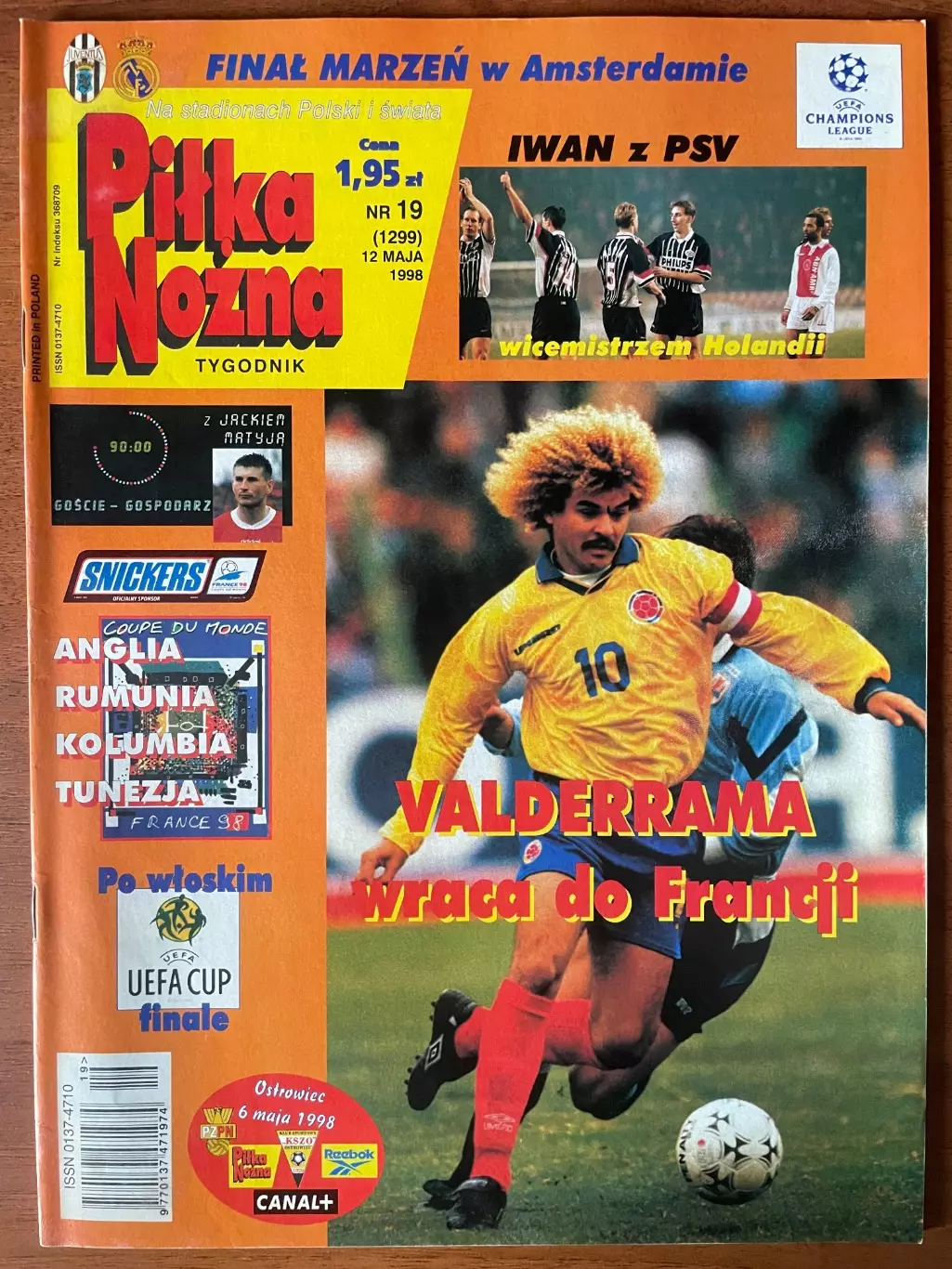 Журнал. Футбол Pilka Nozna N19/ 1998.Постер Англія,Йерро,Ширер,Іліє.