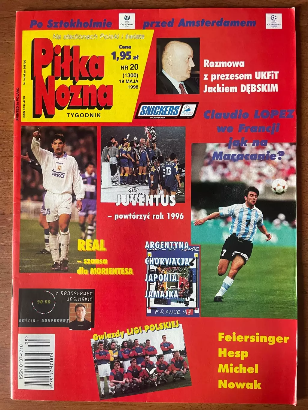 Журнал. Футбол Pilka Nozna N20/ 1998.Постер Островєц,Сімеоне,Бобан.