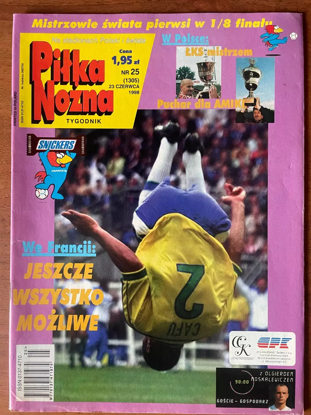 Журнал. Футбол Pilka Nozna N25/ 1998.Постер Ланс,Аміка,Лізаразю.