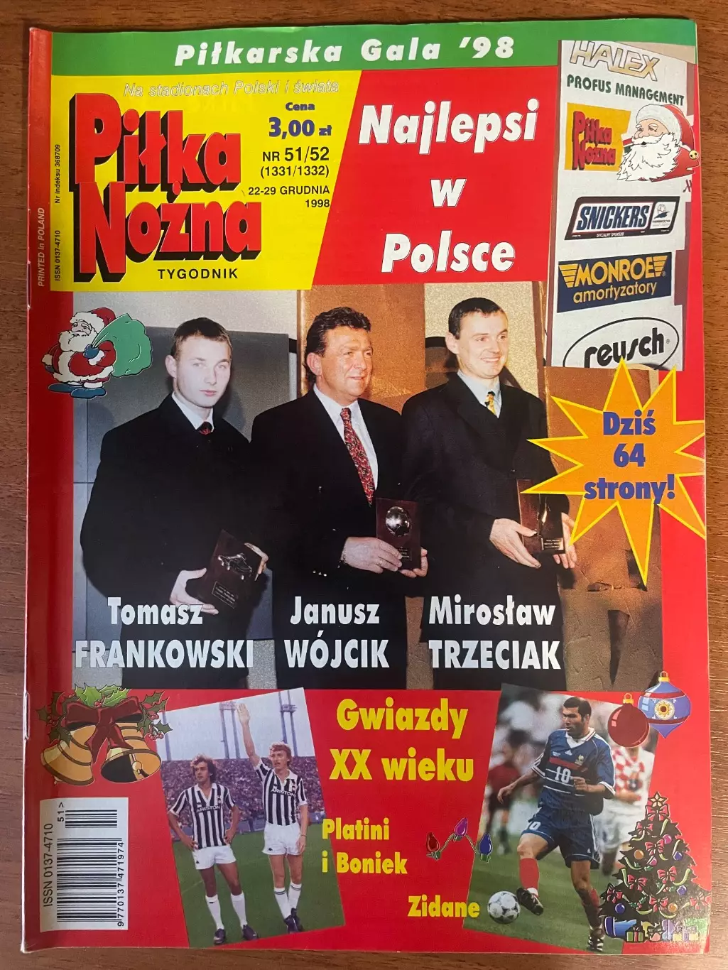 Журнал. Футбол Pilka Nozna N51/52/1998.Постер Зідан,Рауль.