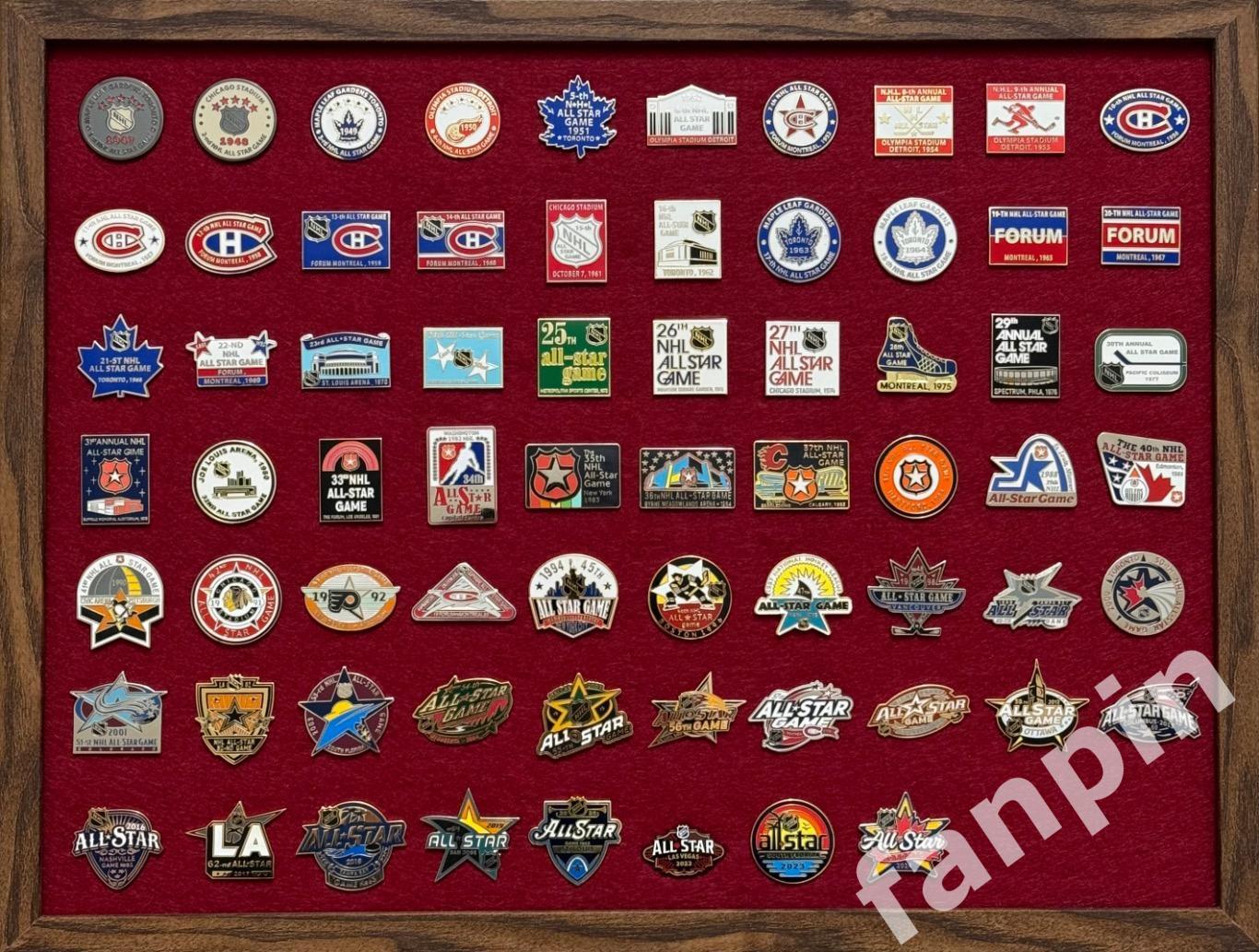 Подарочный набор значков Все матчи звезд НХЛ c №1 по №68 (1947-2024) из 68 шт.
