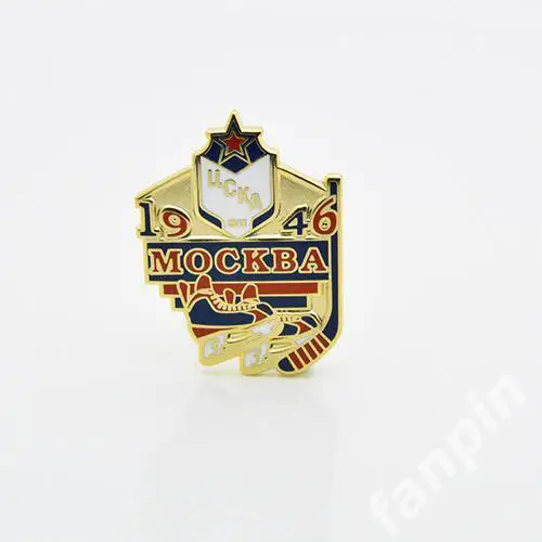 Значок ЦСКА Москва Коньки и Клюшка синяя планка