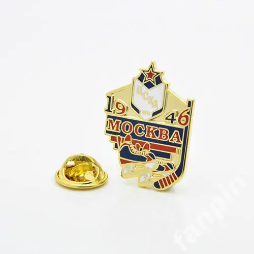 Значок ЦСКА Москва Коньки и Клюшка синяя планка 1