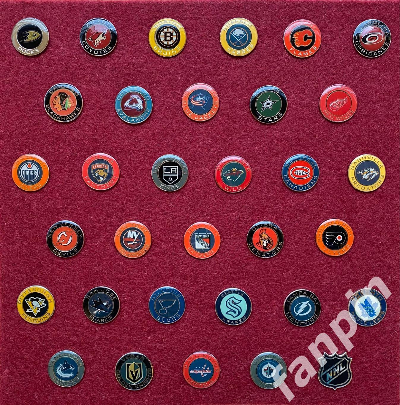 Набор значков Все клубы НХЛ круглые из 33 значков