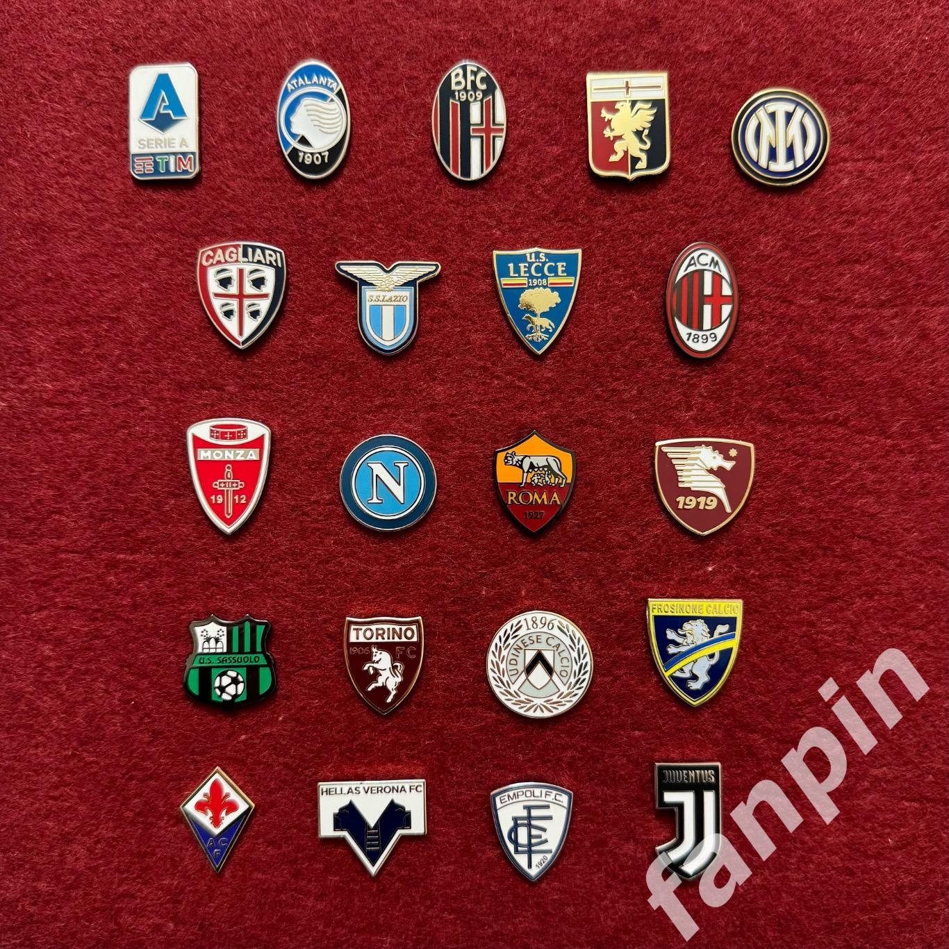 Набор значков Все клубы Италии Серия А сезон 2023-2024 из 21 значка