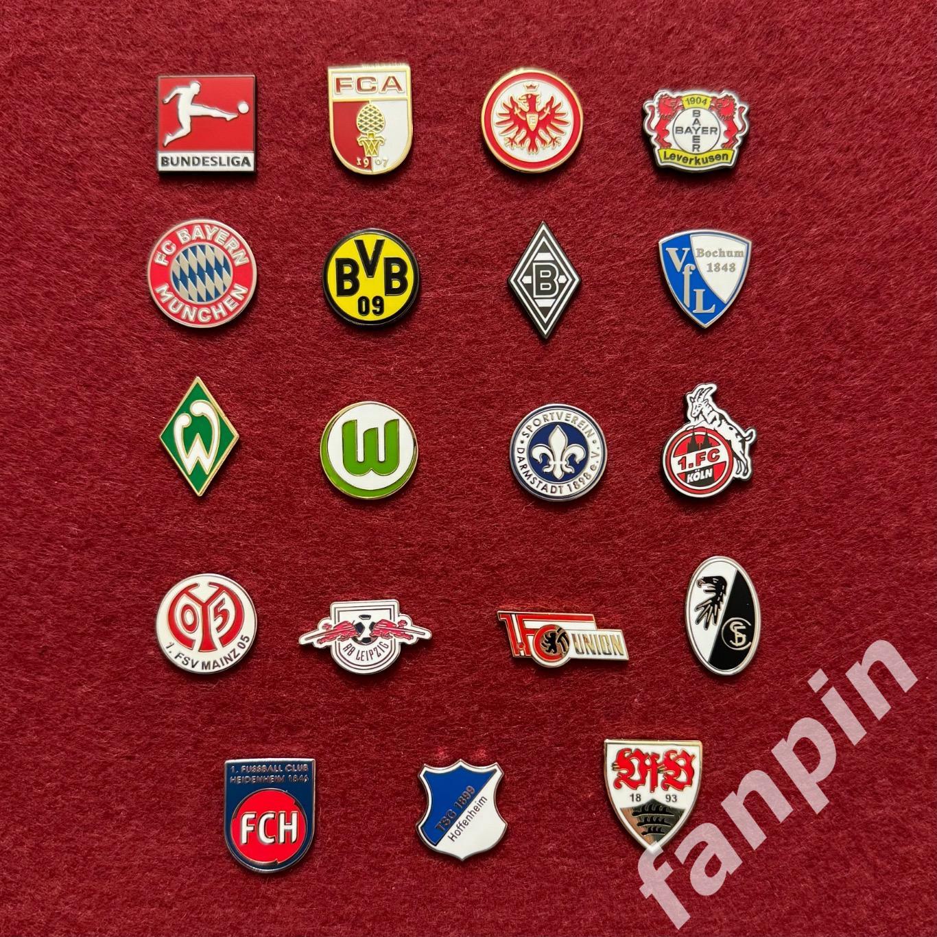 Набор значков Все клубы Германии Бундеслига сезон 2023-2024 из 19 значков