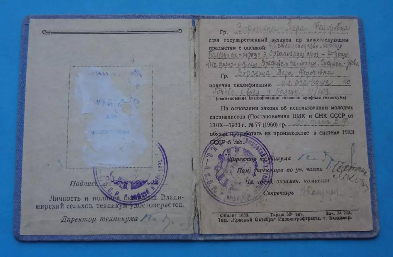 Владимирский сельскохозяйственный техникум защиты растений и ветеринарный НКЗ 63 1