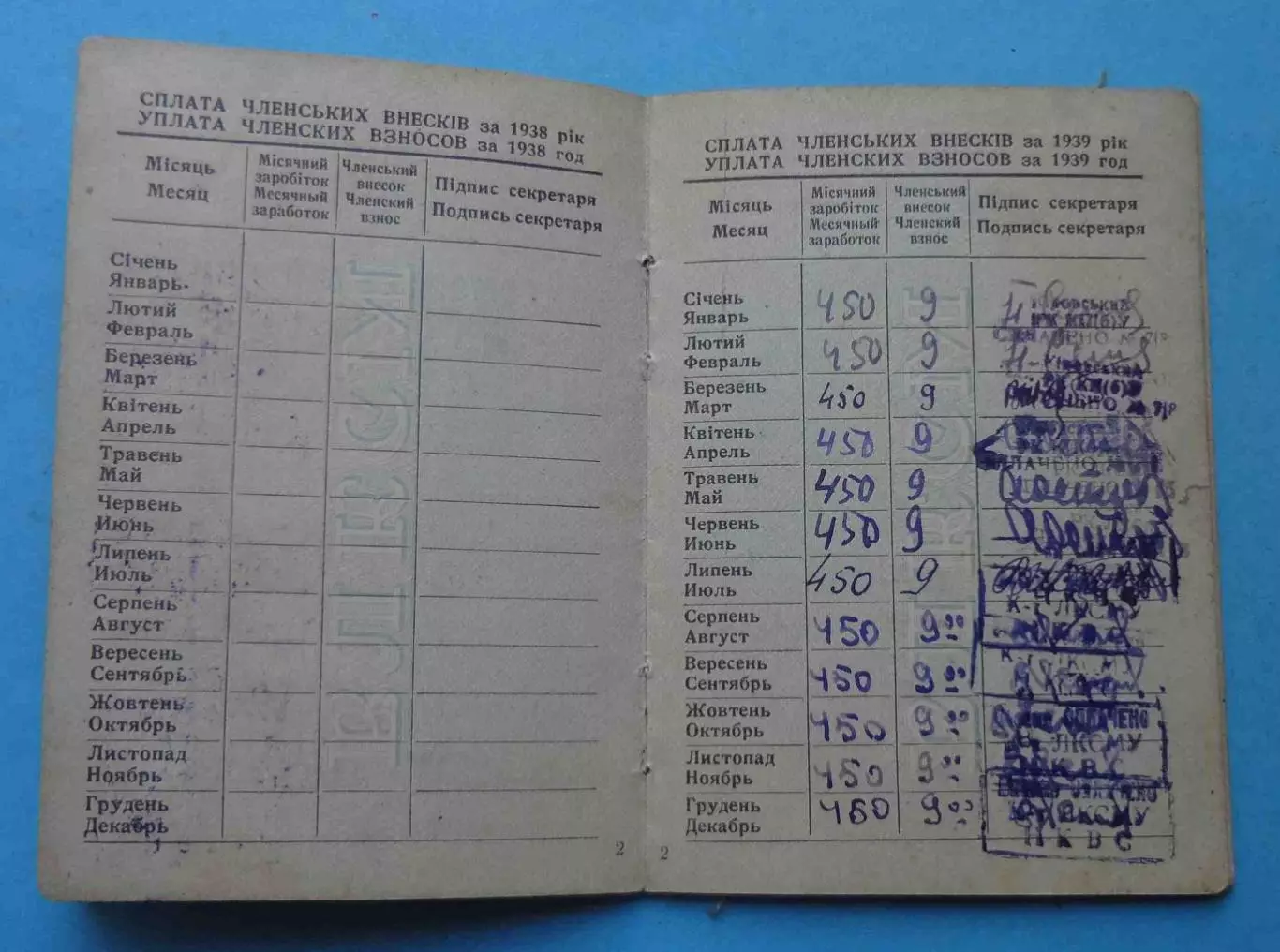 Комсомольский билет 1939 года ВЛКСМ с маркой 1941 (68) 2