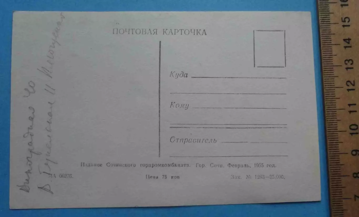 Открытка Привет из Сочи 1955 Санаторий им Орджоникидзе Мацеста Дендрарий (69) 1