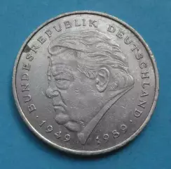 2 марки Германия 1991 года J Франц Йозеф Штраус 40 лет ФРГ (70)