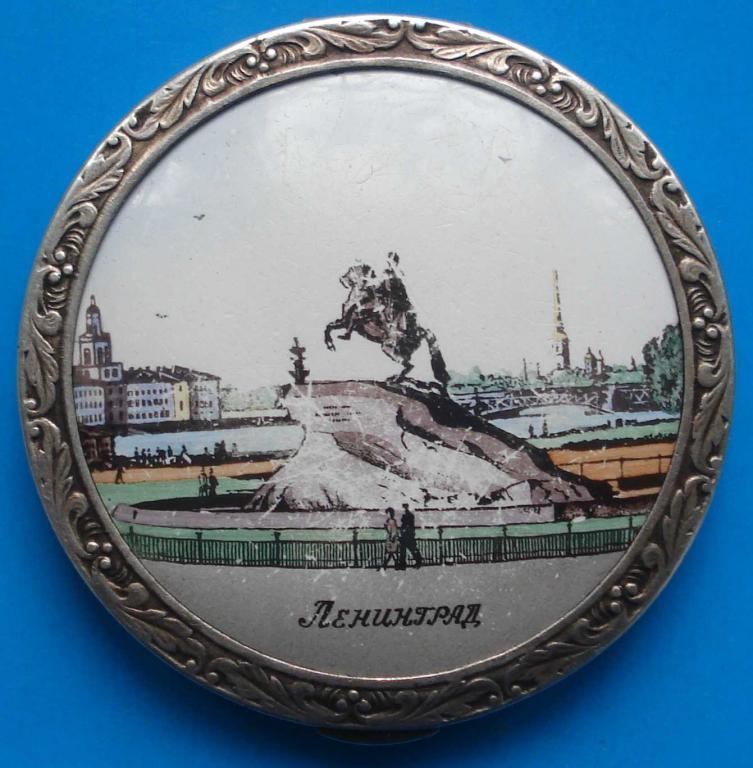 пудреница серебро, эмаль, Ленинград, 50-е года