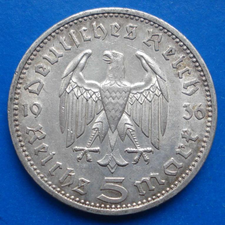 5 марок 1936 А Кирха 1